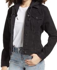 Blank NYC Black Hooded Denim Jean Jacket Women’s Large Grunge