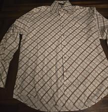 Kani Gold Cotton Blend Men's Button-Up Shirt Geometric Brown White Long Sleeve L