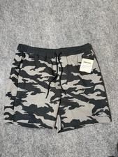 Reef Shorts Mens Medium Gray Camo Swim Trunks Elastic Waist Drawstring Pockets