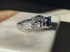 Metal Skull blue rhinestone Heart Ring Size 7- Brand New