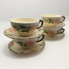 Set of 4 Vintage Franciscan Earthenware Desert Rose Tea Cup And Saucer Set EUC