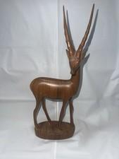 Vintage Hand Carved Teak Wood Kudu Gazelle Statue 12” Tall Kenyan African Art