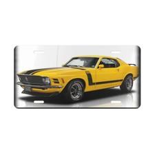 Legendary 1970 Ford Mustang Boss 302 Yellow Muscle Car Metal Front License