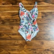 Jantzen Womens Tropical Floral One Piece Swimsuit White Multi Size 6 JZ24400M