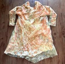 VTG Floral Lace Kimono Style Robe Embroidered Flower Orange Handmade M-L - READ