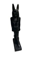 Egyptian Anubis Statue Black Resin Figurine 7" Tall Hieroglyph Decor