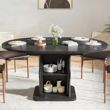 Extendable Black Round Dining Table for 4-6-8, 59 Inch Kitchen Dining Room Table