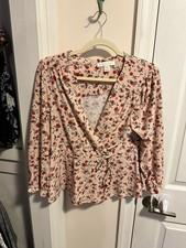 Monteau Los Angeles Women’s Blouse Pink Floral 3/4 Sleeve Size XL