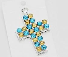 CROSS-Blue and Gold Large Rhinestones-Magnetic closure-2 3/4" by 1 3/4" 