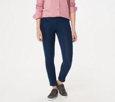 Martha Stewart Knit Denim Ankle Jeans w/ Zipper Detail-Dark Indigo-Reg 4  NEW