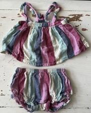 Baby Girls Linen Blend Stripe Top & Bloomers Set 12-18M Boho Cottagecore Summer
