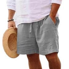 Men's Cotton Solid Color Lightweight Shorts, Gym Pants, Linen Beach Jogging