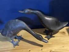 Vtg Cast Iron Japan Goose Geese Duck Sculpture MCM 1960s Japanese Bird Statue