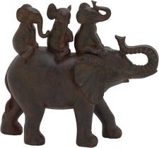 Polystone Elephant Decorative Sculpture Home Decor Statue, Accent Figurine 10" X
