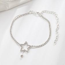 Sparkling Diamond-Studded Star Tassel Double-Layer Bracelet Stylish Hand Jewelry