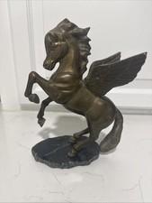 PEGASUS The Winged Horse Solid Brass Vintage statuette on Slate 9” T 8” W 3.6lbs