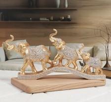 Luxurious Gold Elephant Family Sculpture Set with Crystal Accents