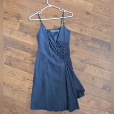 Leon Max Silk Blend Elegant Blue Gathered Waist Sleeveless Dress Size XS
