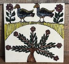 Vintage 6” Italian Tile Art Ceramic Birds Flowers Arpa Italy Trivet Decor