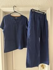 2 pc Scrubstar Scrub Set Medium Top Bottom V neck navy blue indigo some pilling