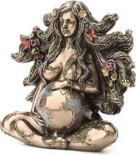 Sitting Pregnant Mother Gaia With Butterflies Cold Cast Bronze Sculpture