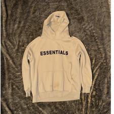 Essentials Fear of God Beige Hoodie Men’s Pullover Fleece Logo Hooded Pockets
