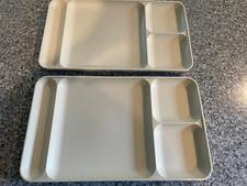 2 Vintage Tupperware Divided Lunch/Dinner Tray~#1535-7/1535-8~Almond~EUC0