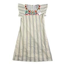 THML Floral Striped Dress Women XS Grey White Flutter Sleeve Embroidered Boho