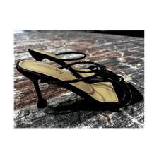 Vivianly Black Strappy Stiletto Square Toe Animal Print Heels Women's Size 9