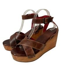 Bed Stu Grettell Platform Wedge Wooden Heel Sandals Almond Rustic -Size 10
