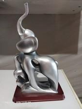Herco Gift Professional  Elephant Trunk Up Metal Statue Figurine 12"  Wood Base