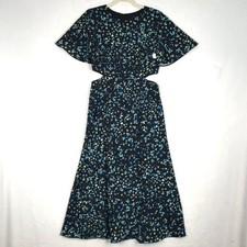 French Connection Dress 4 Black Floral Midi Cutout Crepe Dark Moody Cottage 