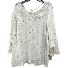 Torrid Blouse Plus 4X White Yellow Floral Ruffle Sleeve Sheer Tunic Top Cottage