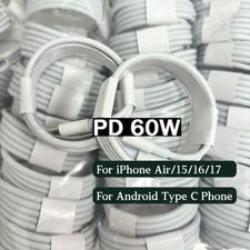 Bulk Lot 60W Fast Charger PD Cable USB-C Cord For iPhone Air 15 16 17 Samsung 