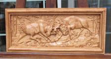 Moose fight , Bull fight ,wood ,sculpture,carving