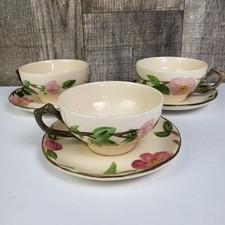 Set of 3 Vintage  Franciscan Desert Rose Teacups & Saucers
