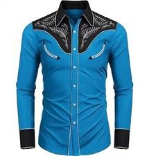 Men's Western Cowboy Shirt Long Sleeve Retro Printing Casual Buttons Down Shirt