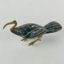 Egyptian Ibis Bird Figurine 7” Hand Carved Sculpture Soap Stone Brass Statue