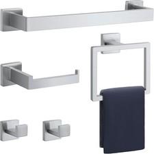 5 Pcs Towel Bar Set Bathroom Hardware Set Brushed Nickel Bath Accessories