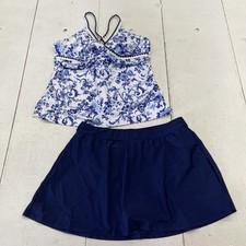 Rosewe Tankini Swimsuit Set Womens L Blue Floral Swim Skirt 2 Piece Swimwear