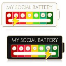 Funny Social Battery Slider Pin – 7-Mood Expression Badge, Cute Interactive Pin 