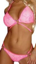 Flirtzy Lace Full Back Lined Monokini Bikini Set Swimsuit Lingerie w Hearts