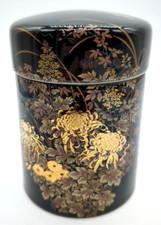 Toyo Golden Kiku Black And Gold Foil Chrysanthemum Tea Jar Shibeta Japan 4.5"