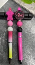 2 PC Handmade Silicone Bead Black Ink Pen & Stylus Set New Nurse Scrub B1583