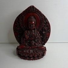 Seated Buddha Statue Red Resin Buddhist Collectible Figure