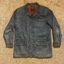 Pendleton Coat Mens L Blue Denim Plaid Lined Barn Workwear Jacket Chore 5 Pocket