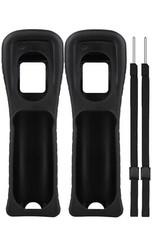 x2 New Nintendo Wii Remote Black Rubber Silicone Gel Covers Sleeves & Straps