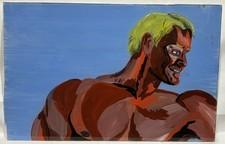 Vintage Original Reverse Painting on Plexiglass Muscle Man Fauvism W. Weakland