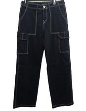 True Religion Women's SN Cargo Denim Pants Size 28 Dark Blue White Pink Stitch