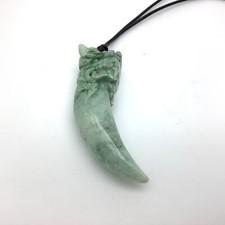 Dragon Tooth Pendant Burma Jadeite Jade Carved Green Gem Necklace Myanmar  